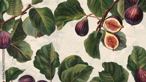 Enchanting Fig Tree Illustration Vibrant Botanical Sketches for Educational Use