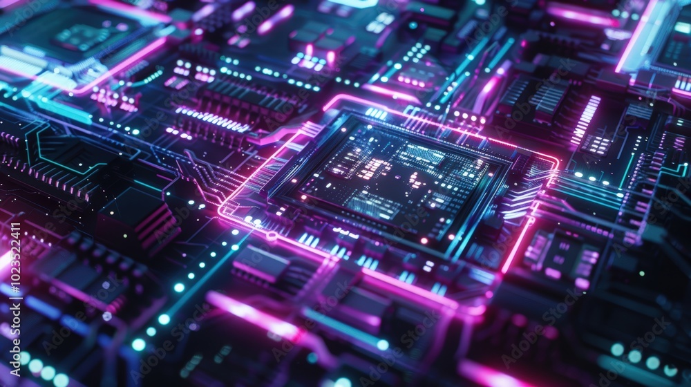 Futuristic Circuit Board Design with Neon Glow Futuristic Circuit Board Design with Neon Glow