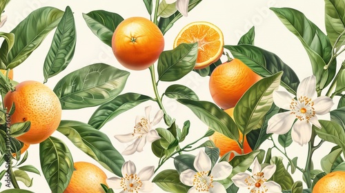 Blooming Beauty Vibrant Tangerine Trees Illustration for Gardening Inspiration