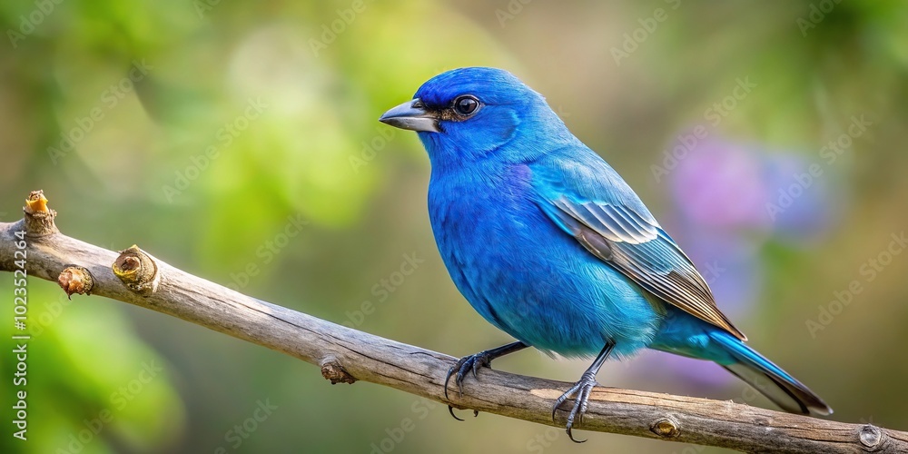 Indigo bunting bird feeding on tree branch Indigo bunting bird feeding on tree branch