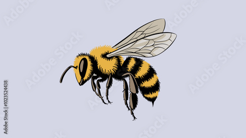 Bee against an isolated background, showcasing its detailed wings and vibrant colors in a simple, uncluttered environment.