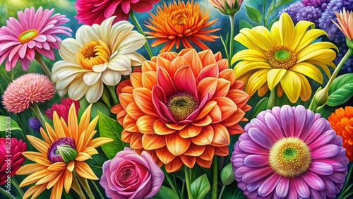 Beautiful Flower Drawing Illustration for Creative Projects, Art Prints, and Floral Designs with Vibrant Colors and