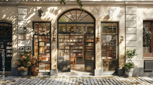 Enchanting European Bookstore Cozy Corner of Literary Delights on Cobblestone Street