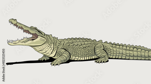 Crocodile against an isolated background, with its detailed scales and imposing form clearly displayed in a minimalistic environment.