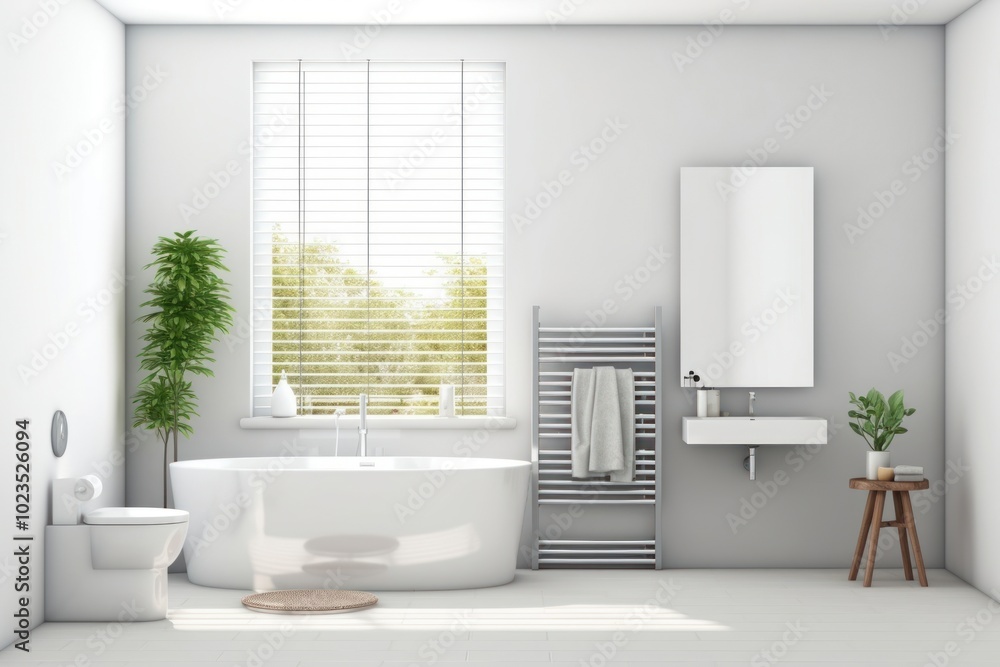 Fototapeta premium Bathroom bathtub toilet plant.