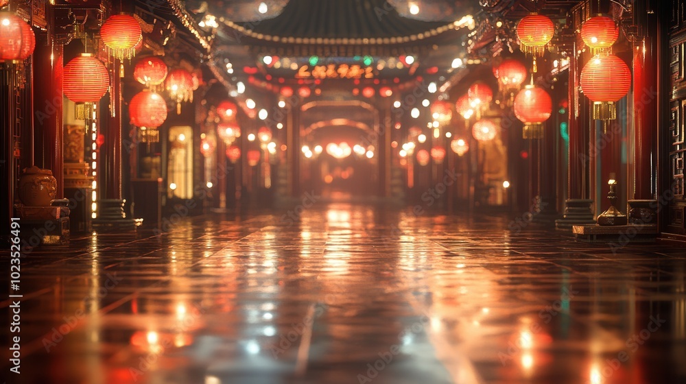 Obraz premium A stunning corridor adorned with an endless row of beautifully crafted lanterns that reflect timeless elegance and pay homage to rich cultural traditions.