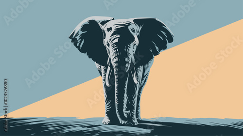 Elephant against an isolated background, with detailed texture and form clearly showcased in a minimalistic environment.