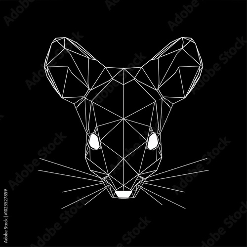 minimalistic black and white geometric mouse face with intricate lines and shapes photo