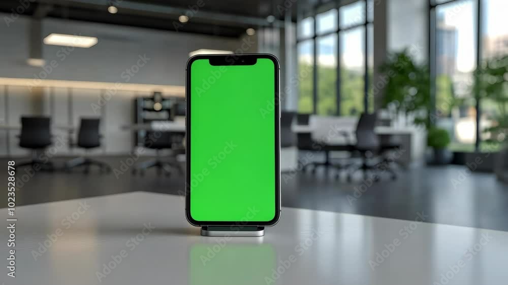 Green Screen Smartphone Mockup in Modern Office Green Screen Smartphone Mockup in Modern Office