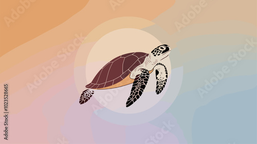 Turtle against an isolated background, showcasing its detailed shell and gentle demeanor in a simple, minimalistic environment.