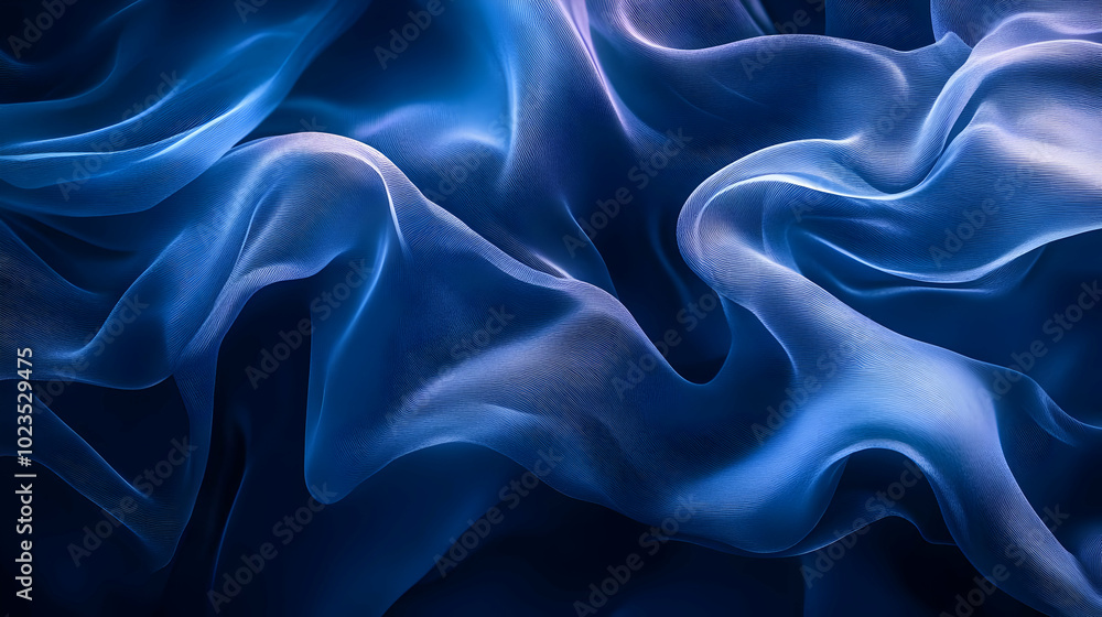 Obraz premium Abstract Blue Fabric Background - Wavy, Smooth, and Flowing