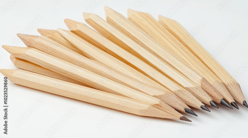 A Group of Sharpened Wooden Pencils on a White Surface A Group of Sharpened Wooden Pencils on a White Surface
