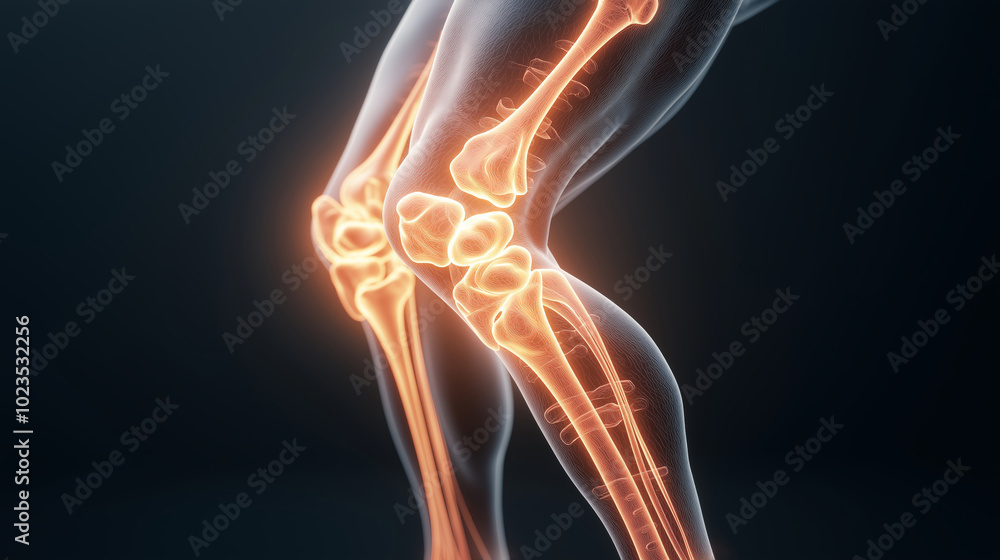 This illustration showcases the intricate anatomy of the human knee, highlighting bones, ligaments, and joints essential for movement. Ideal for educational and medical use. This illustration showcases the intricate anatomy of the human knee, highlighting bones, ligaments, and joints essential for movement. Ideal for educational and medical use.