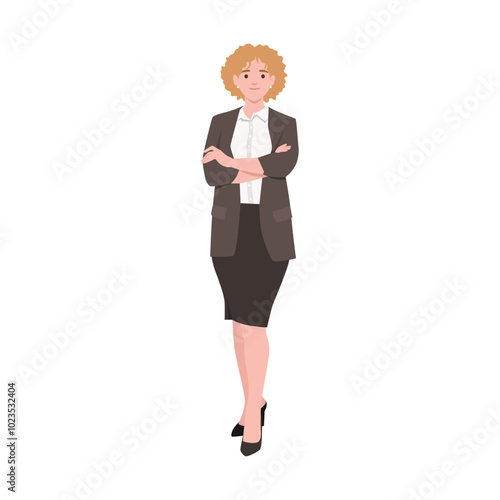 Young businesswoman folded hands wearing formal wear. Flat vector illustration isolated on white background