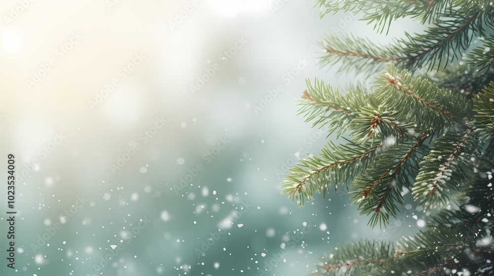 A beautifully decorated evergreen tree sparkles in a serene winter atmosphere. A beautifully decorated evergreen tree sparkles in a serene winter atmosphere.