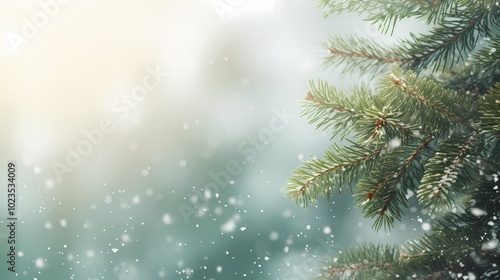 A beautifully decorated evergreen tree sparkles in a serene winter atmosphere.