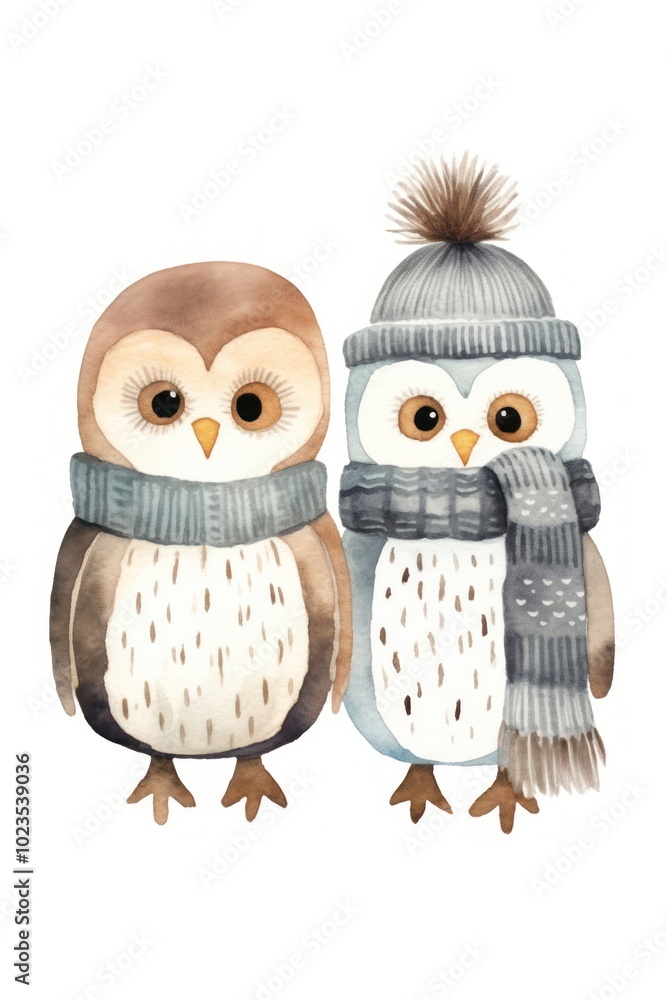 Obraz premium Winter animal couple cartoon bird cute.