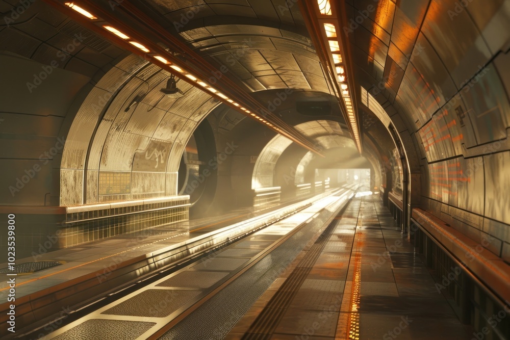 Obraz premium Futuristic underground train station tunnel