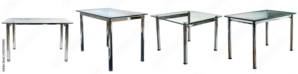 Modern Glass Dining Table Rectangular Shape Chrome Legs Clear Glass Top Isolated on White and Transparent Background Modern Glass Dining Table Rectangular Shape Chrome Legs Clear Glass Top Isolated on White and Transparent Background