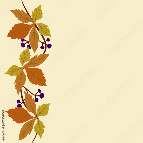 Vector - garland of virginia creeper with berries. Watercolor illustration.