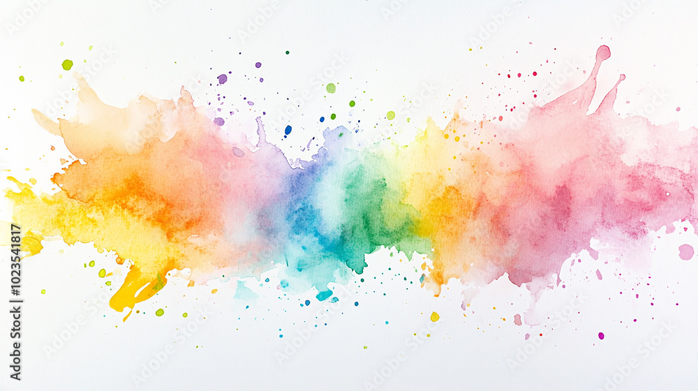 Fototapeta premium A painting of a colorful explosion with splatters of paint. The colors are bright and vibrant, creating a sense of energy and excitement. The painting seems to be a representation of the chaos