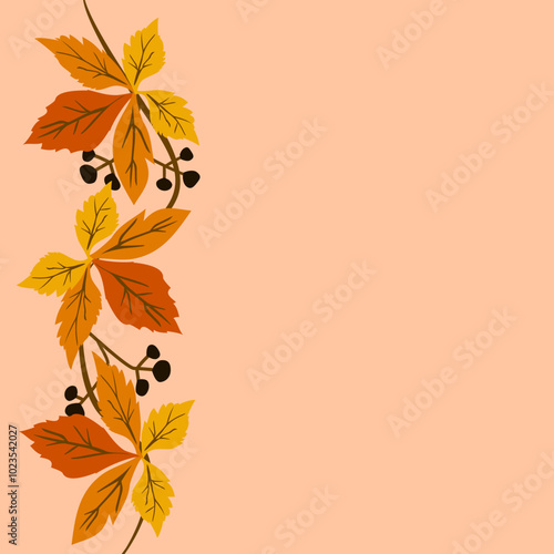 Vector - garland of virginia creeper with berries. Watercolor illustration.