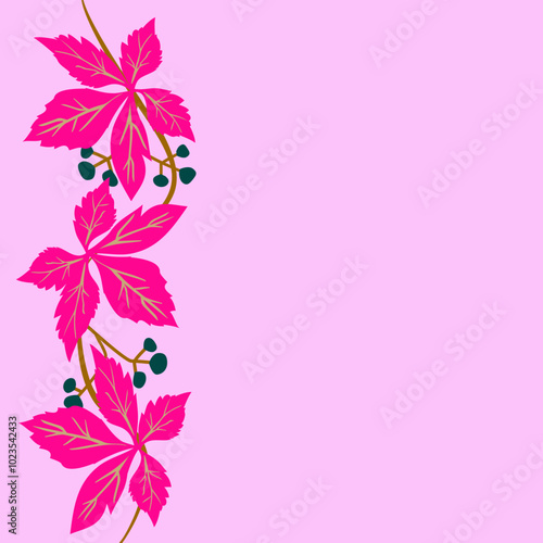 Vector - garland of virginia creeper with berries. Watercolor illustration.