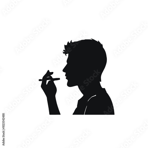 A silhouette of a person smoking a cigarette