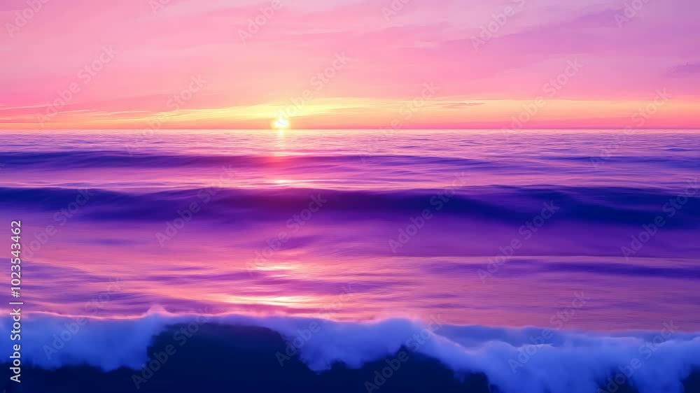 The sun sets over the ocean, casting a beautiful pink and purple glow on the water The sun sets over the ocean, casting a beautiful pink and purple glow on the water