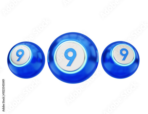 3d blue lottery ball with number nine on them photo