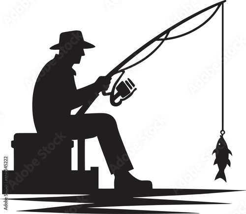 Fisherman Fishing Silhouette illustration isolated on a white background