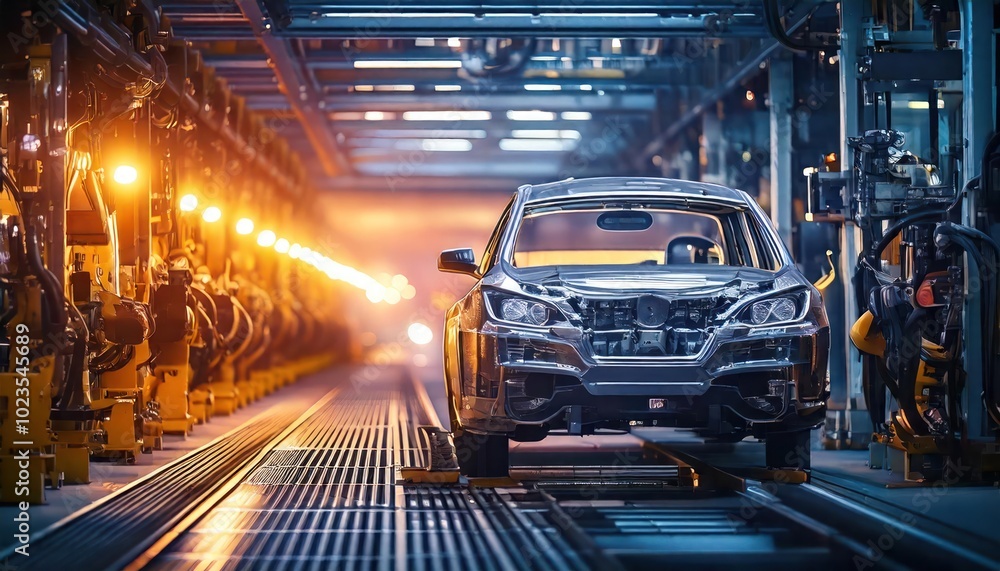 Fototapeta premium Automotive assembly line showcasing car manufacturing process 
