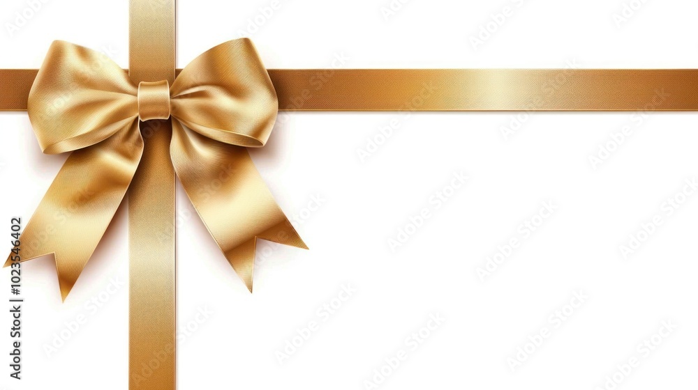 Golden Ribbon with Bow on White Background Golden Ribbon with Bow on White Background