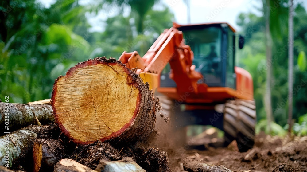 Heavy machinery working in a forest, focusing on log harvesting and processing. Heavy machinery working in a forest, focusing on log harvesting and processing.