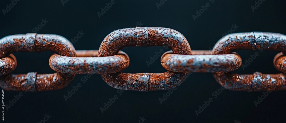 Decay in Mechanics: Close-Up of Rusted Broken Chain Link on Black Surface Decay in Mechanics: Close-Up of Rusted Broken Chain Link on Black Surface