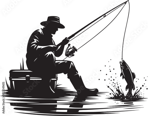 Fisherman Fishing Silhouette illustration isolated on a white background