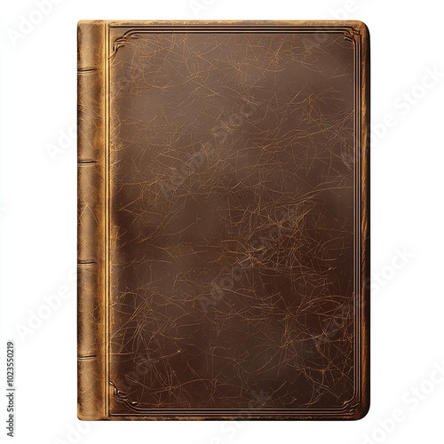 Obraz na płótnie Vintage book with textured leather cover, isolated on white background. w salonie