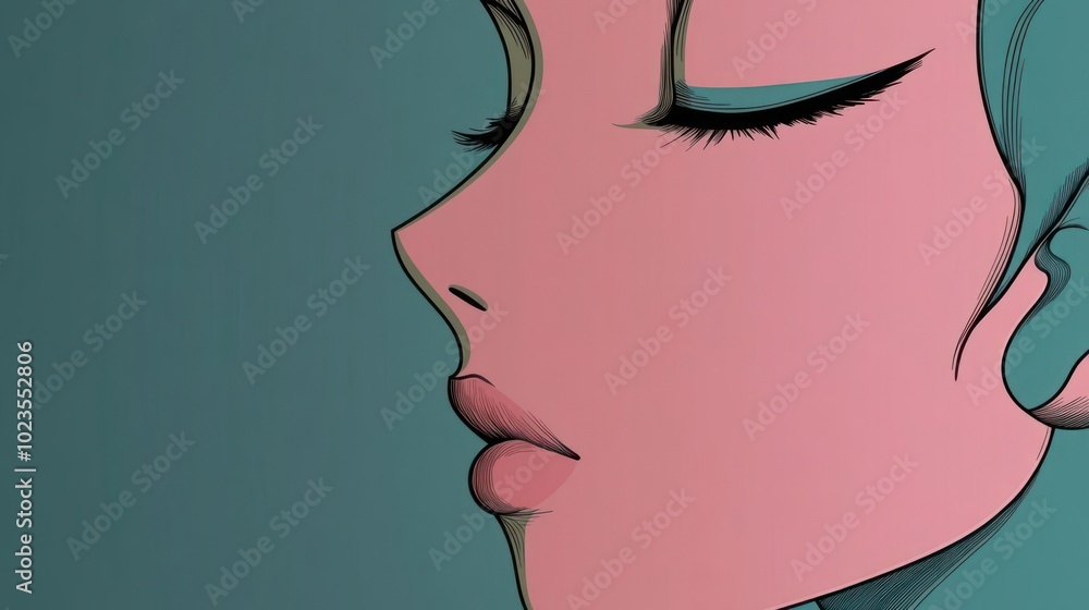 A stylized profile of a woman with closed eyes, showcasing minimalist art and soft colors. A stylized profile of a woman with closed eyes, showcasing minimalist art and soft colors.