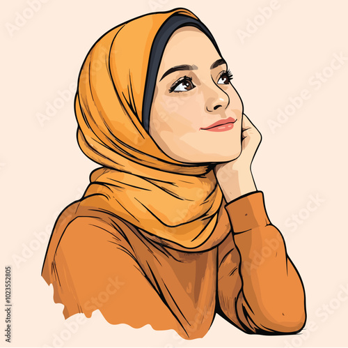 Cute Hijabi Girls in Colorful Dresses Vector Illustration