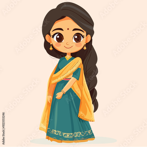 Woman Wearing Salwar Kameez illustration