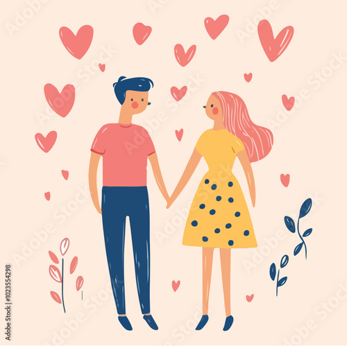 Hand-Drawn Couples in Love Vector illustration