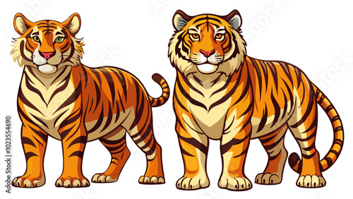 couple tiger illustration - vector illustration tiger, Bengal Tiger vector art isolated on white photo