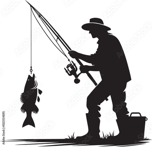 Fisherman Fishing Silhouette illustration isolated on a white background