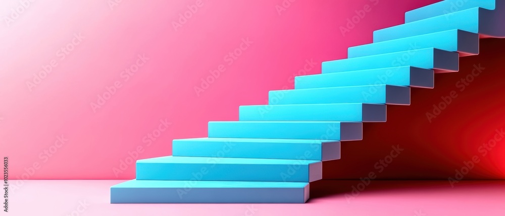 Blue staircase against pink background, abstract design. Blue staircase against pink background, abstract design.