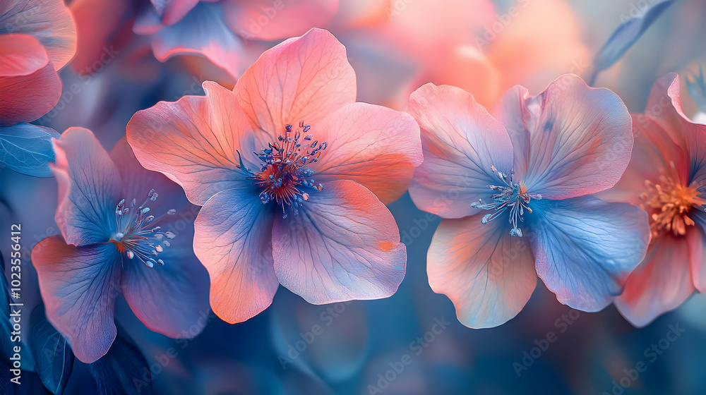 Soft Pastel Pink and Blue Flower Petals Illustration Soft Pastel Pink and Blue Flower Petals Illustration