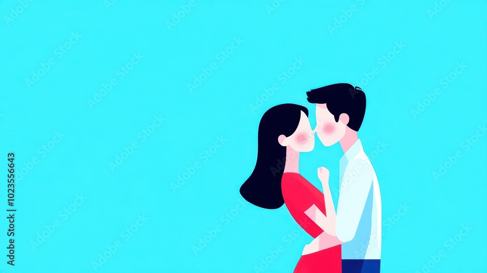 Couple embracing against a vibrant blue background, expressing love and connection. Couple embracing against a vibrant blue background, expressing love and connection.