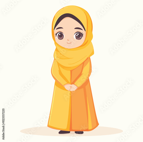 Cute Hijabi Girls in Colorful Dresses Vector Illustration