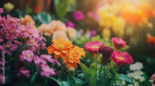 Wallpaper Mural A Close-Up of Vibrant Orange, Pink, and Purple Flowers in a Garden Torontodigital.ca