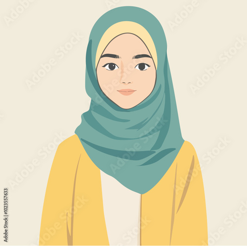 Cute Hijabi Girls in Colorful Dresses Vector Illustration