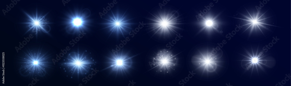 Star burst with light, white sun rays. Sunlight, abstract special effect. Sunlight glare effects realistic vector illustration set. Sunbeams natural flare. Star burst with light, white sun rays. Sunlight, abstract special effect. Sunlight glare effects realistic vector illustration set. Sunbeams natural flare.
